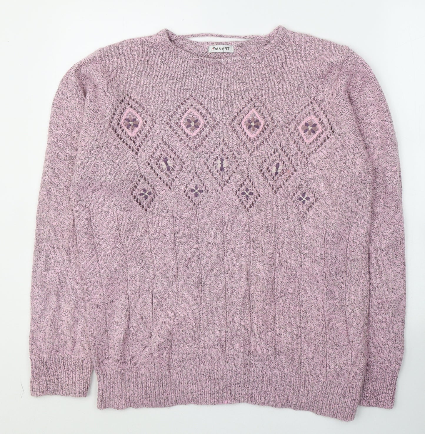 Damart Womens Pink Round Neck Geometric Acrylic Pullover Jumper Size 18