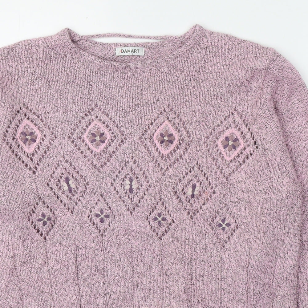 Damart Womens Pink Round Neck Geometric Acrylic Pullover Jumper Size 18