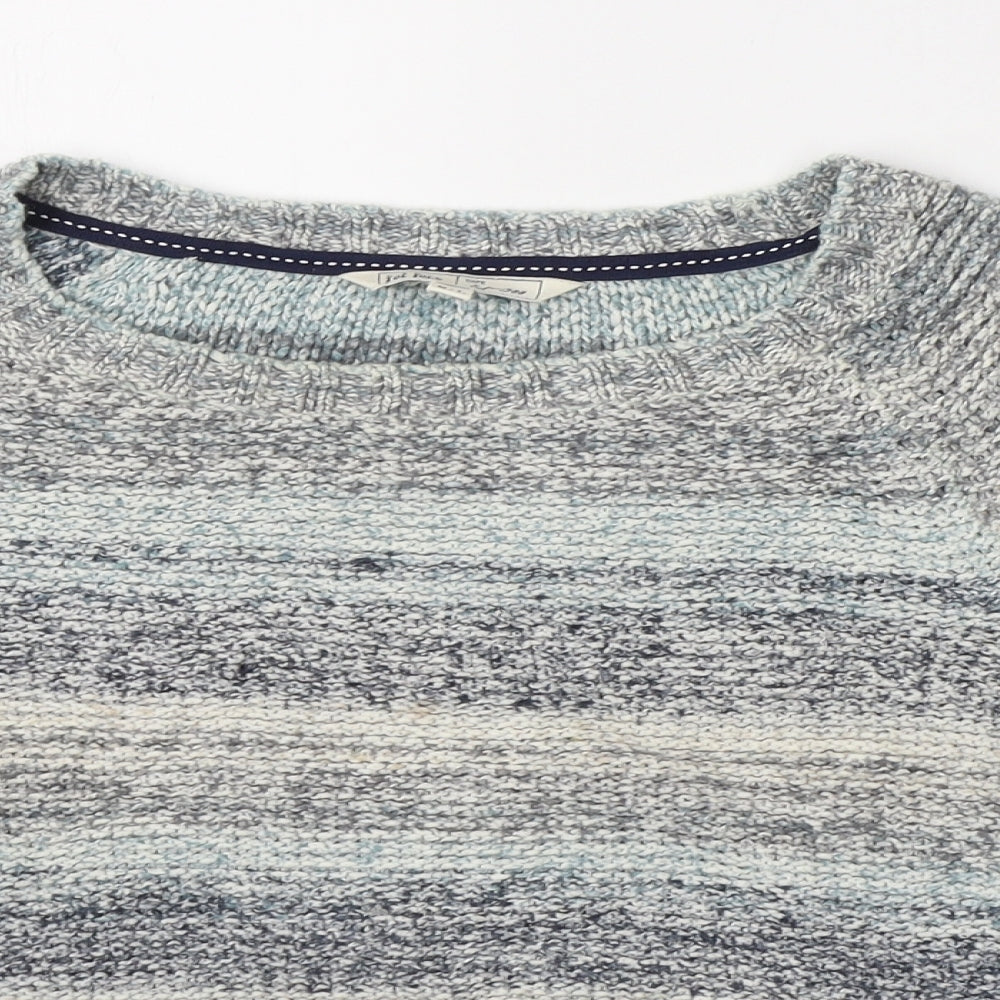 Fat Face Womens Blue Round Neck Striped Cotton Pullover Jumper Size M