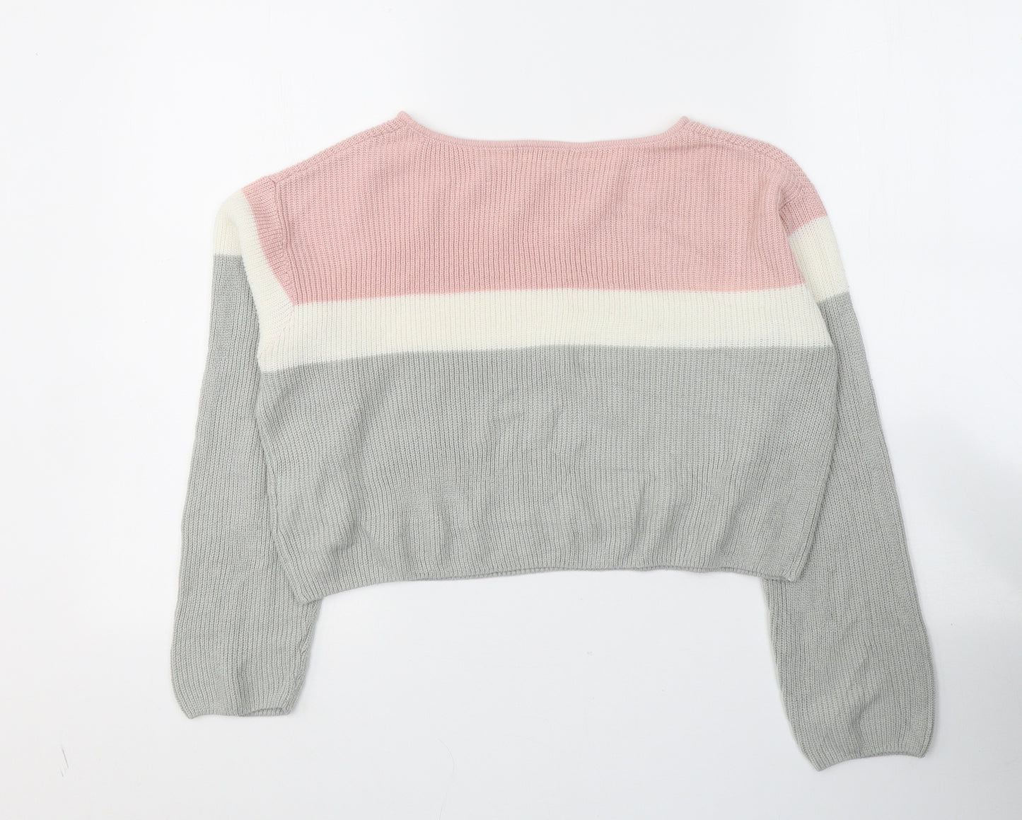 H&M Girls Multicoloured Boat Neck Striped Acrylic Pullover Jumper Size 10-11 Years  Pullover
