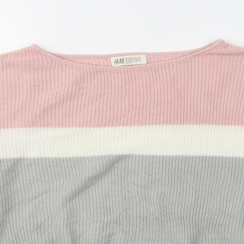 H&M Girls Multicoloured Boat Neck Striped Acrylic Pullover Jumper Size 10-11 Years  Pullover