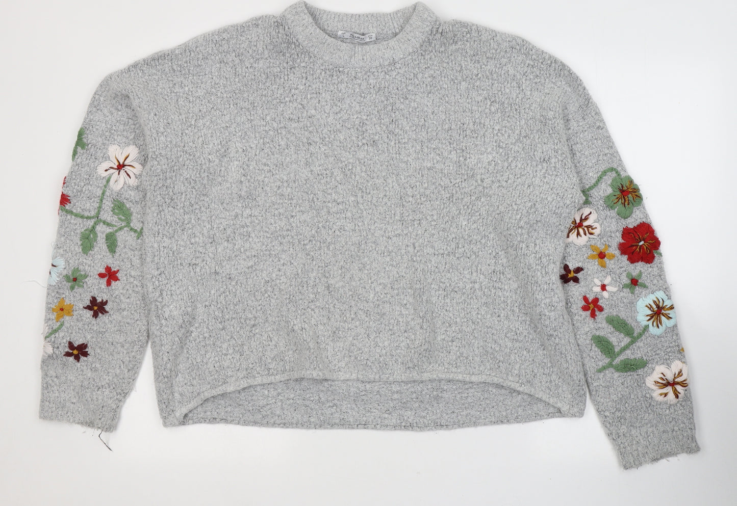 Pull&Bear Womens Grey Round Neck  Acrylic Pullover Jumper Size L