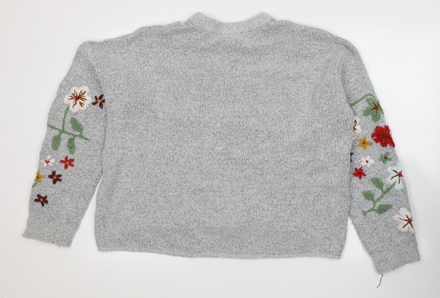 Pull&Bear Womens Grey Round Neck  Acrylic Pullover Jumper Size L