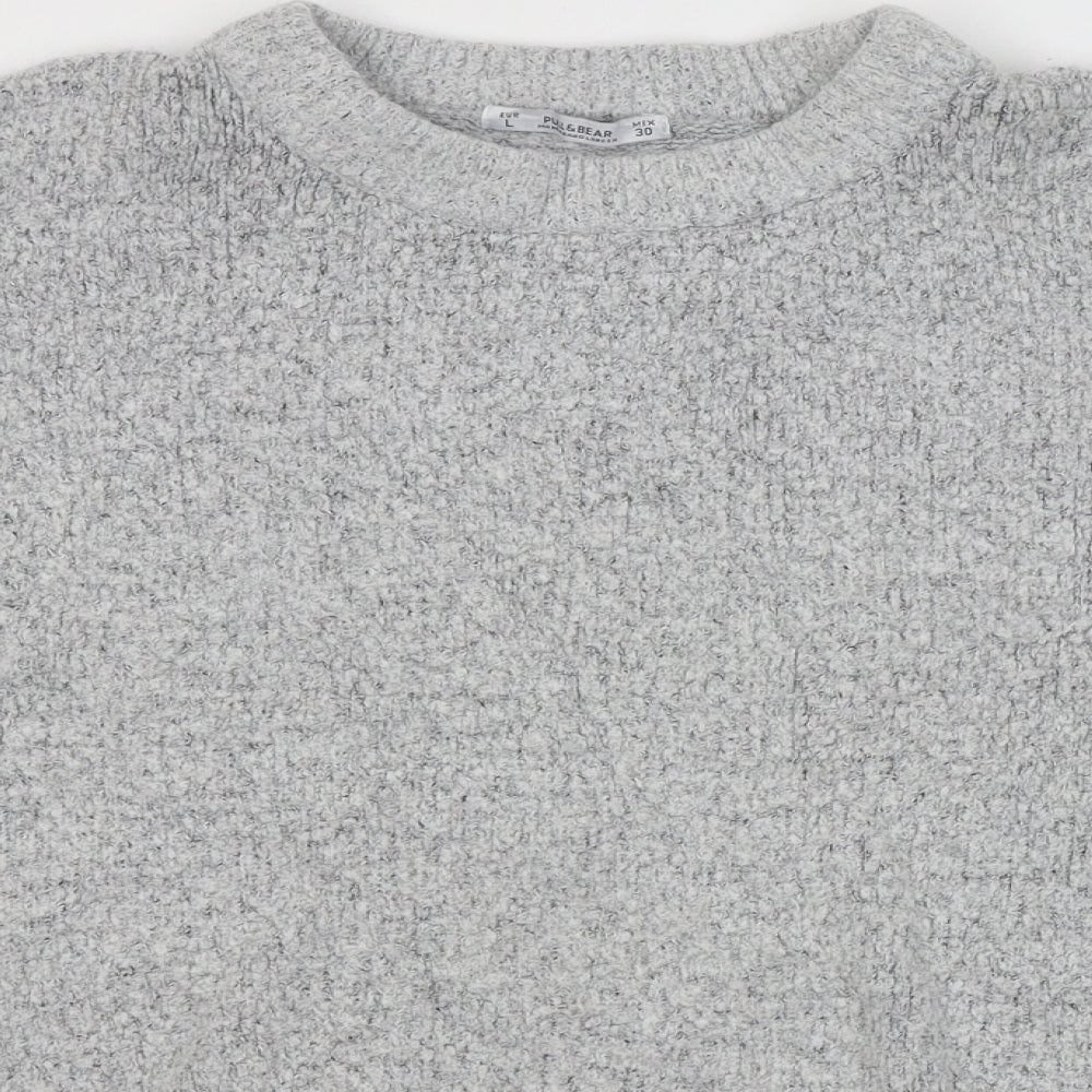 Pull&Bear Womens Grey Round Neck  Acrylic Pullover Jumper Size L