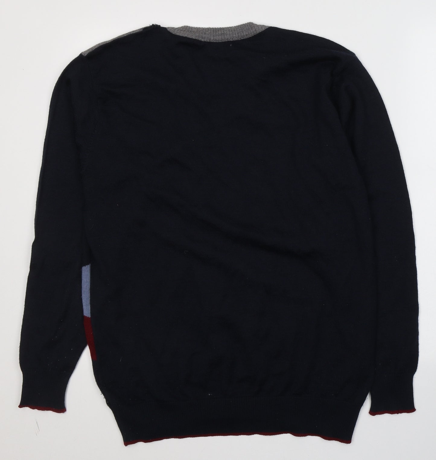 Colorplus Mens Blue V-Neck Geometric Acrylic Pullover Jumper Size L