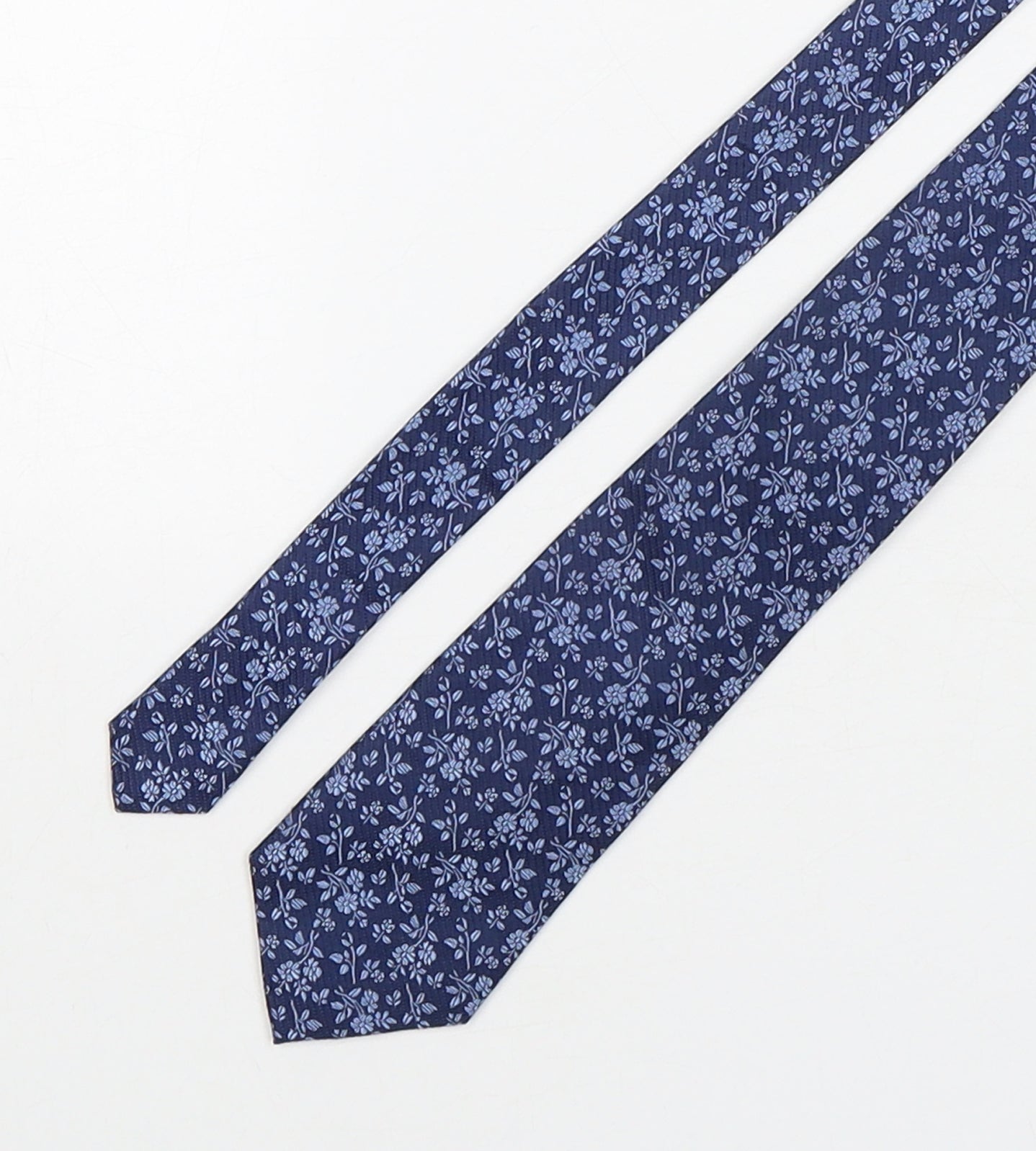 Marks and Spencer Mens Blue Floral Silk Pointed Tie One Size