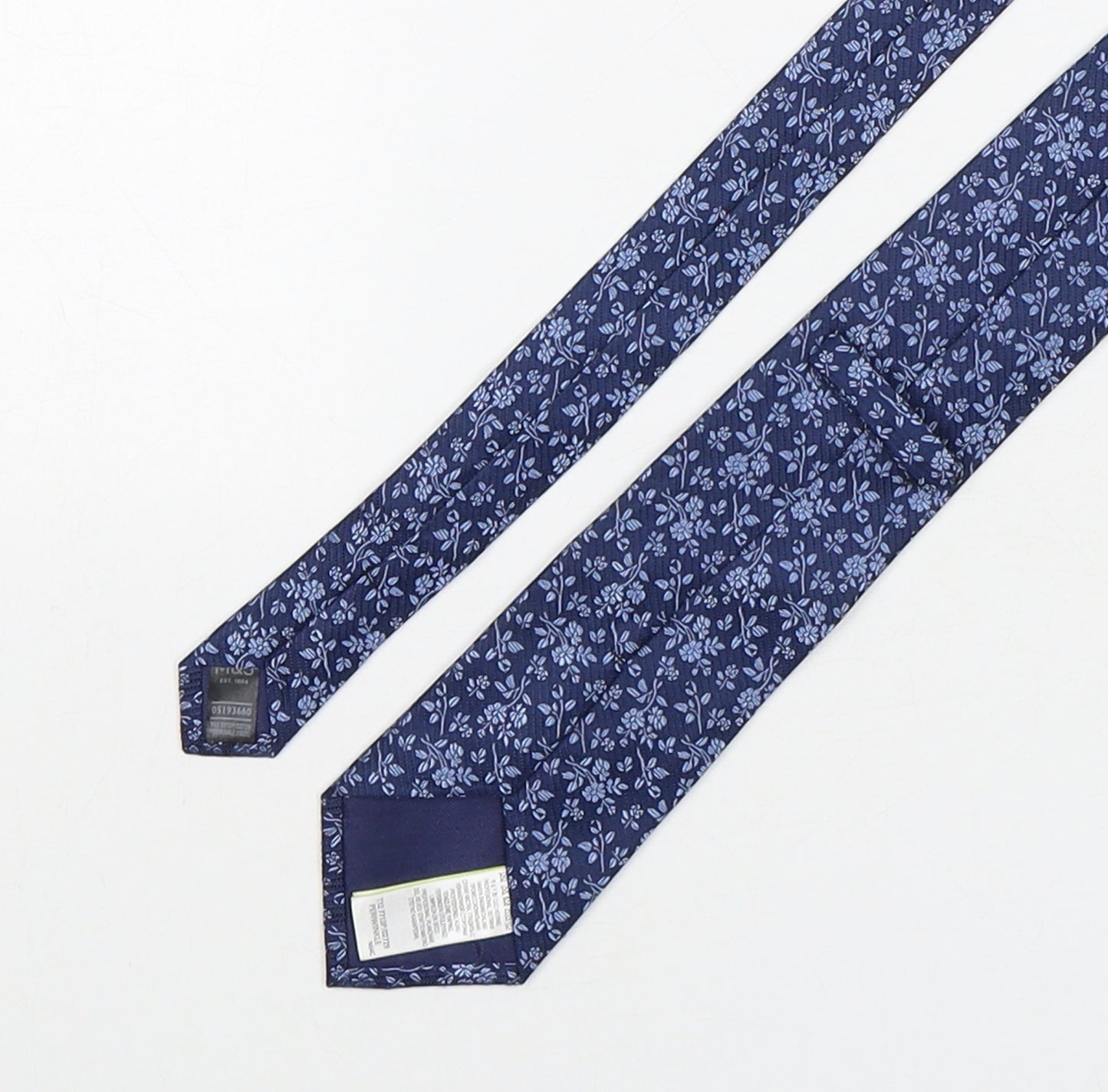 Marks and Spencer Mens Blue Floral Silk Pointed Tie One Size