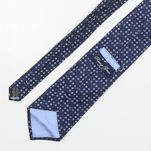 Racing Green  Mens Blue Plaids & Checks Silk Pointed Tie One Size