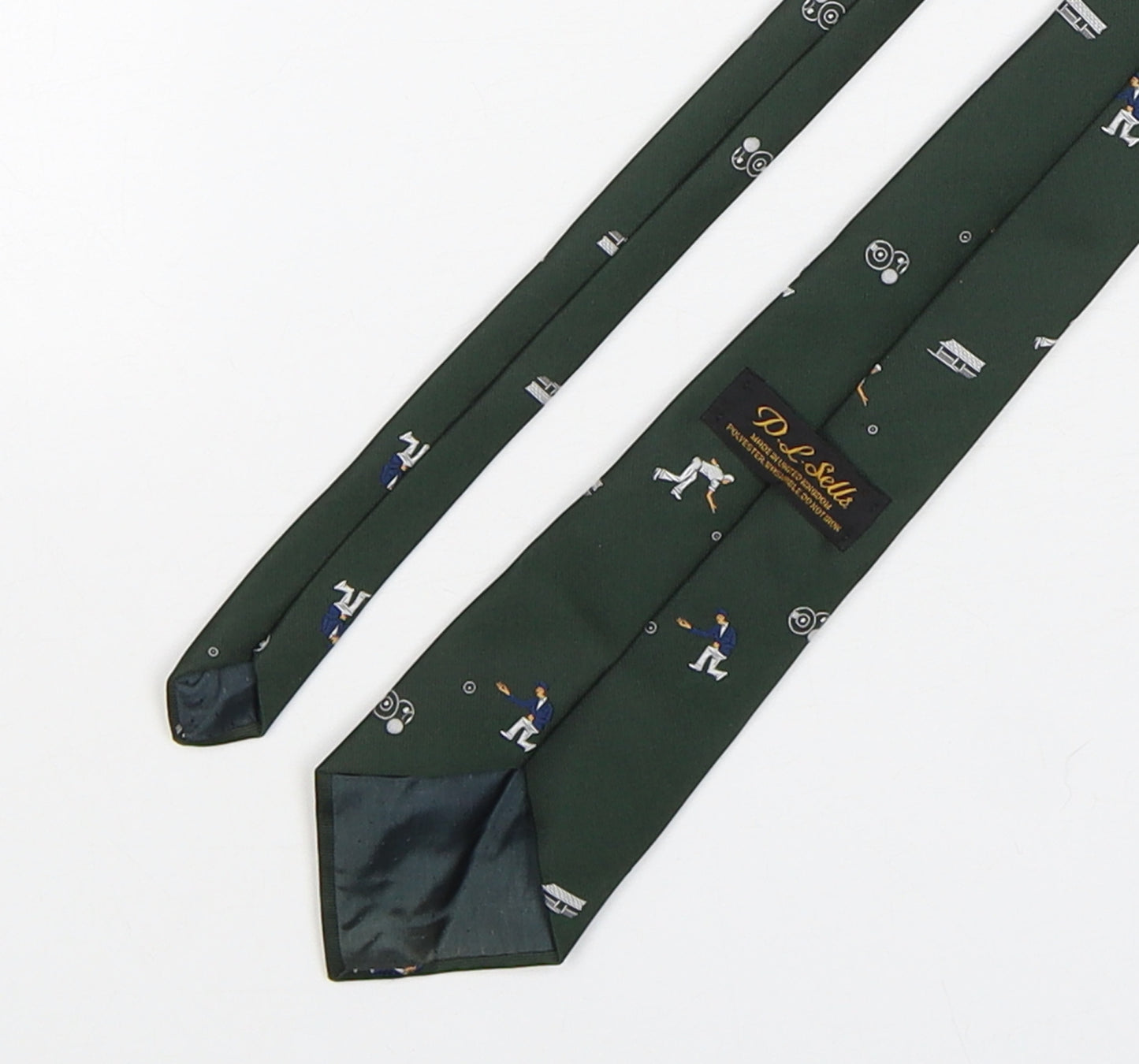 D.L Sells  Mens Green Geometric Polyester Pointed Tie One Size - Bowls