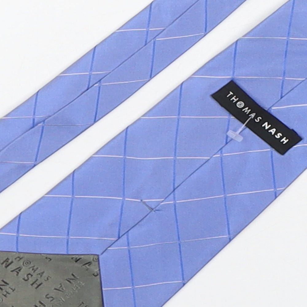 Thomas Nash  Mens Blue Plaids & Checks Silk Pointed Tie One Size