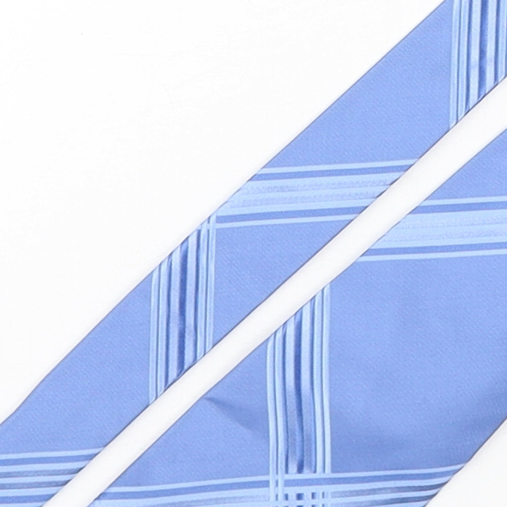 Michelsons Mens Blue Plaids & Checks Polyester Pointed Tie One Size