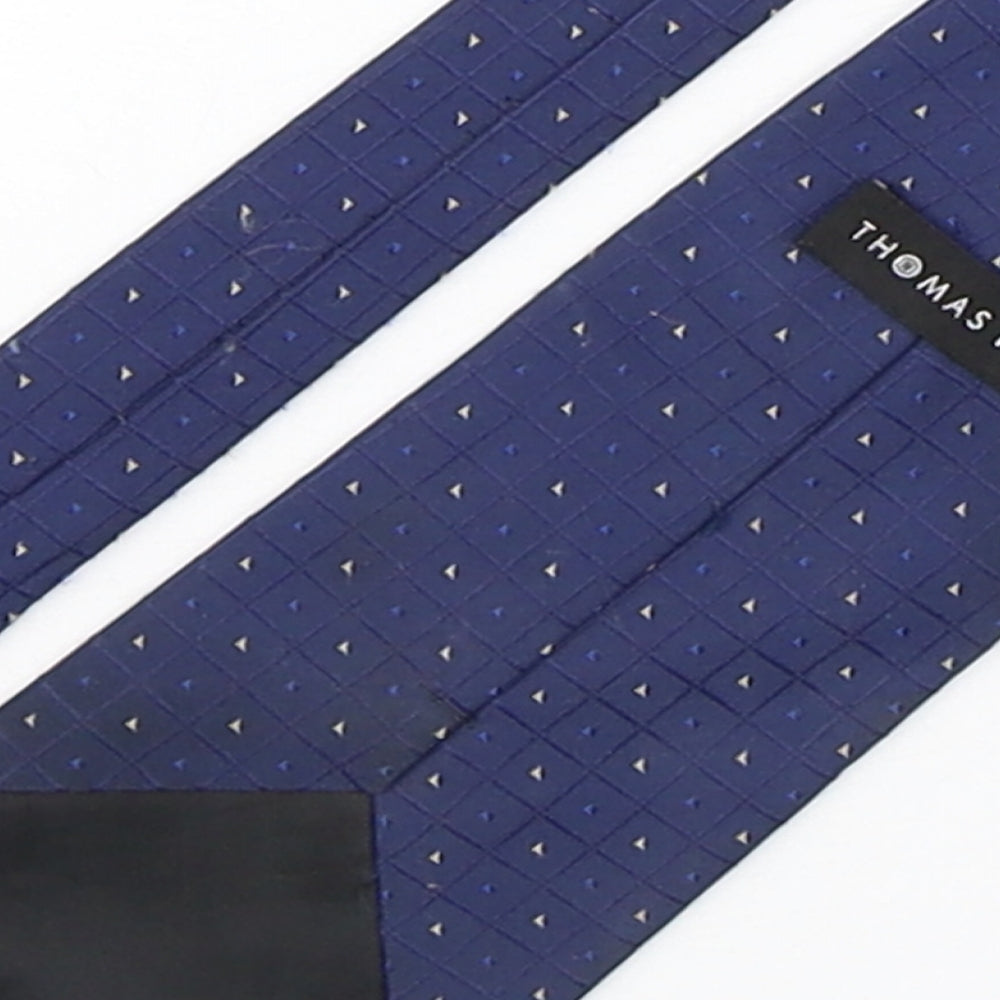 Thomas Nash  Mens Blue Geometric Polyester Pointed Tie One Size
