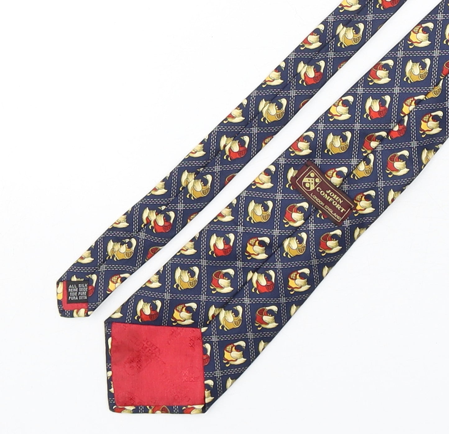 John Comfort Mens Multicoloured Geometric Silk Pointed Tie One Size - bird print