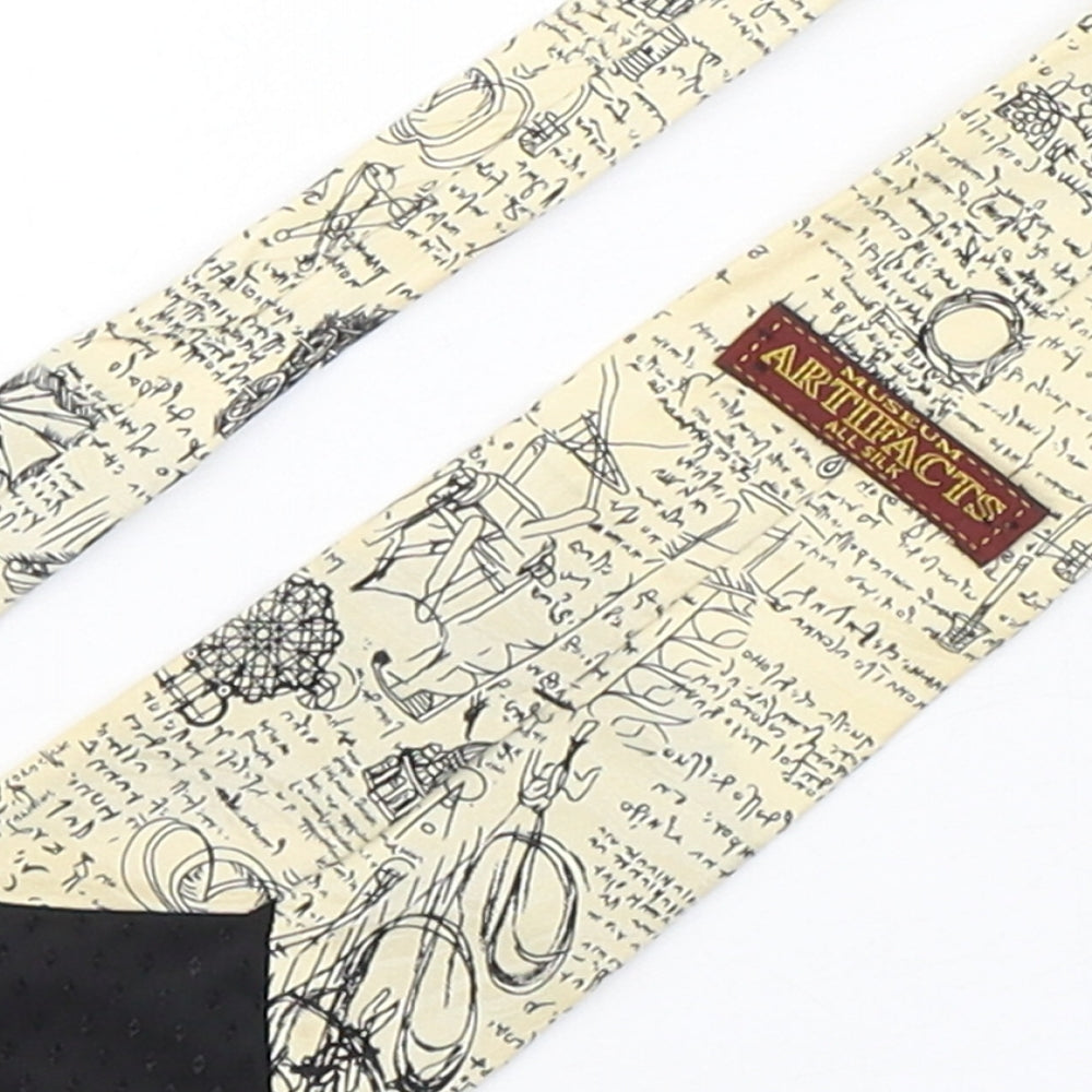 Museum Artifacts Mens Beige Geometric Silk Pointed Tie One Size - Da Vinci