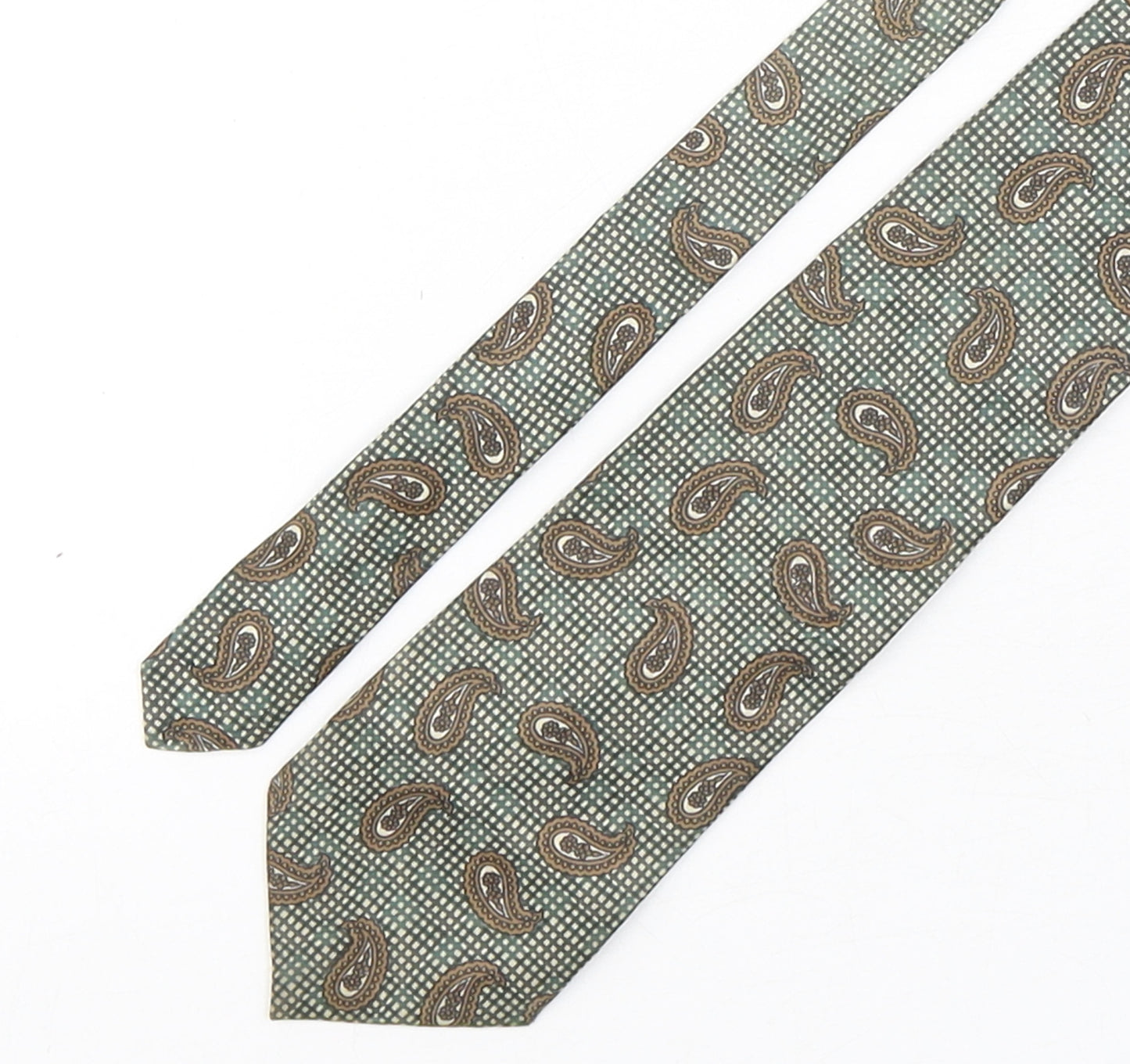 Preworn  Mens Green Paisley Silk Pointed Tie One Size