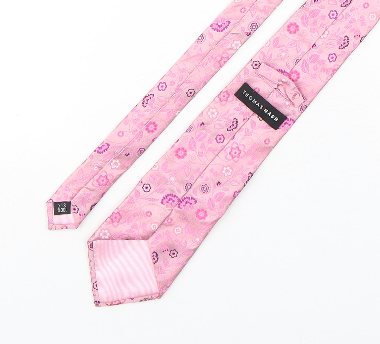 Thomas Nash Mens Pink Floral Silk Pointed Tie One Size