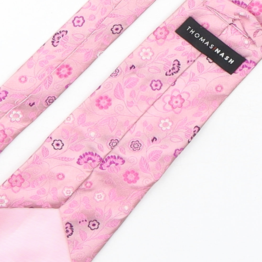 Thomas Nash Mens Pink Floral Silk Pointed Tie One Size