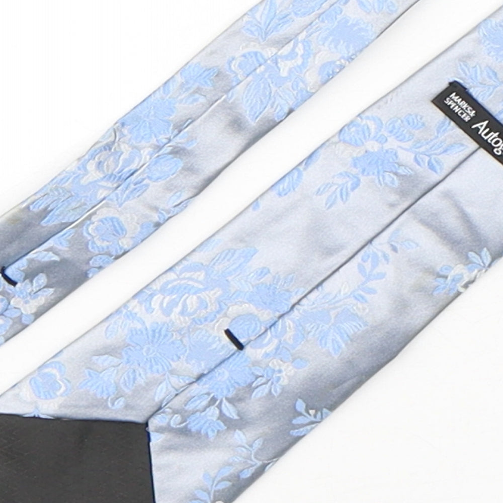 Autograph Mens Blue Floral Silk Pointed Tie One Size