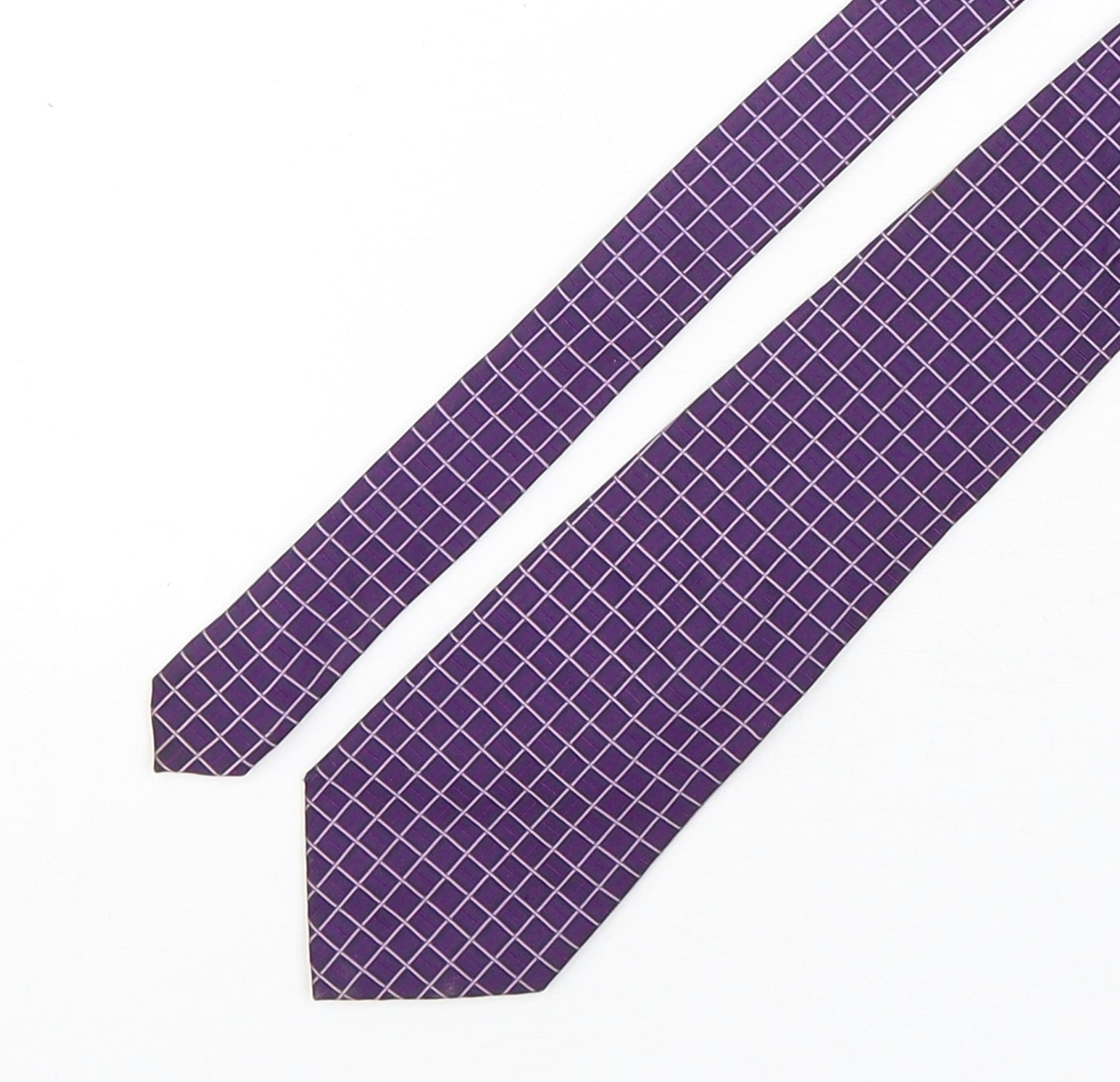Austin Reed Mens Purple Plaids & Checks Silk Pointed Tie One Size