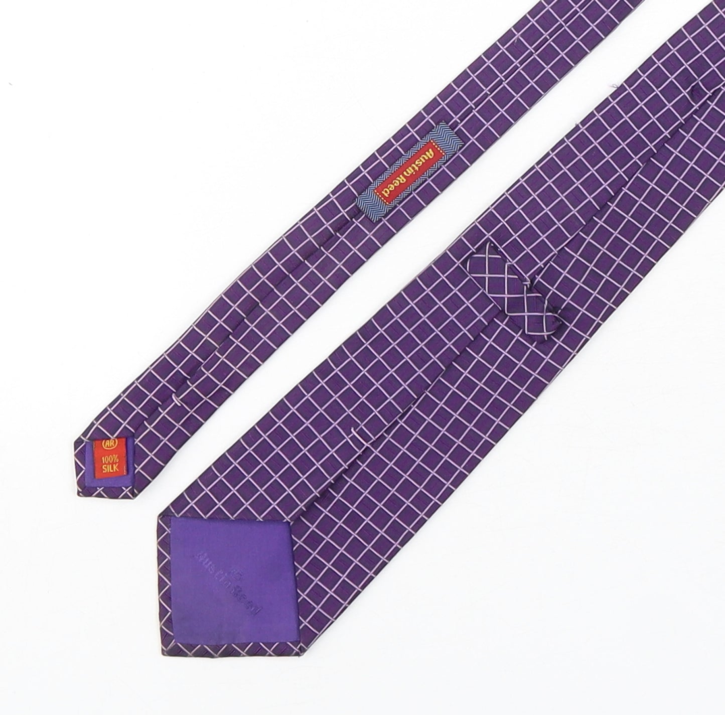 Austin Reed Mens Purple Plaids & Checks Silk Pointed Tie One Size