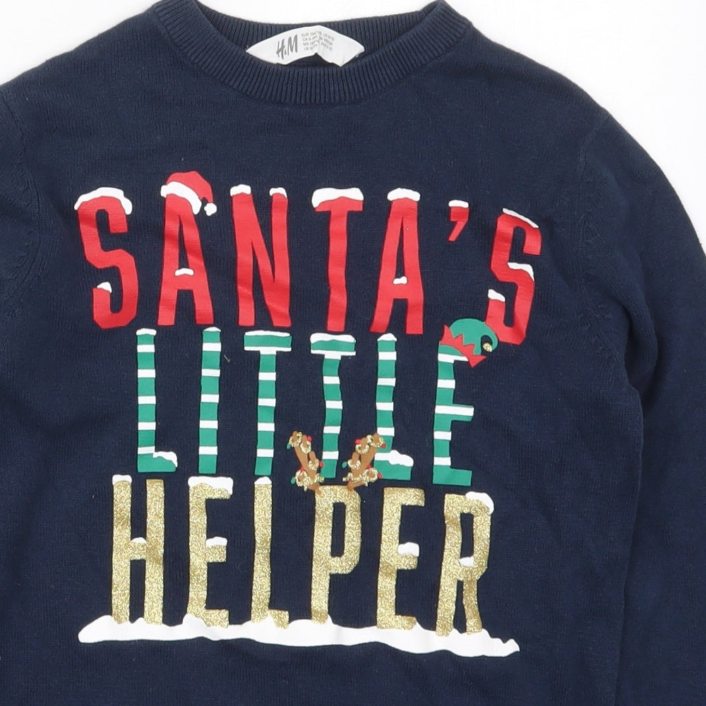 H&M Girls Blue Crew Neck  Cotton Pullover Jumper Size 8-9 Years  Pullover - Santa's Little Helper