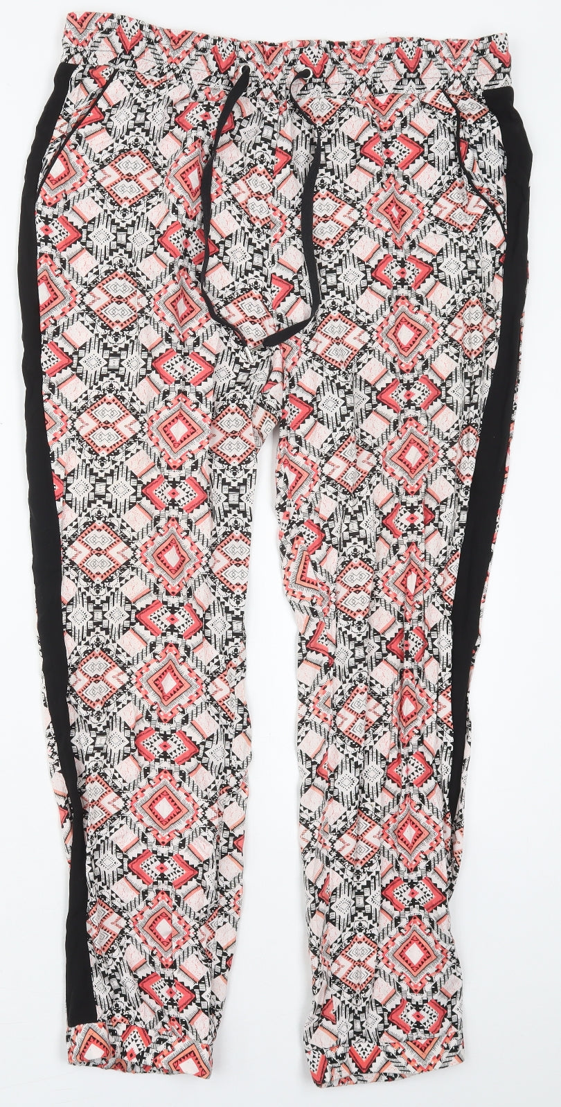Papaya Womens Pink Geometric Viscose Trousers  Size 16 L29 in Regular Drawstring