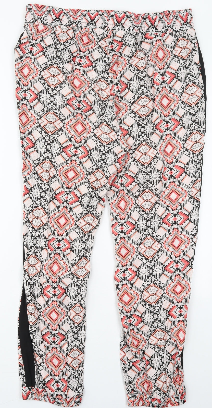 Papaya Womens Pink Geometric Viscose Trousers  Size 16 L29 in Regular Drawstring