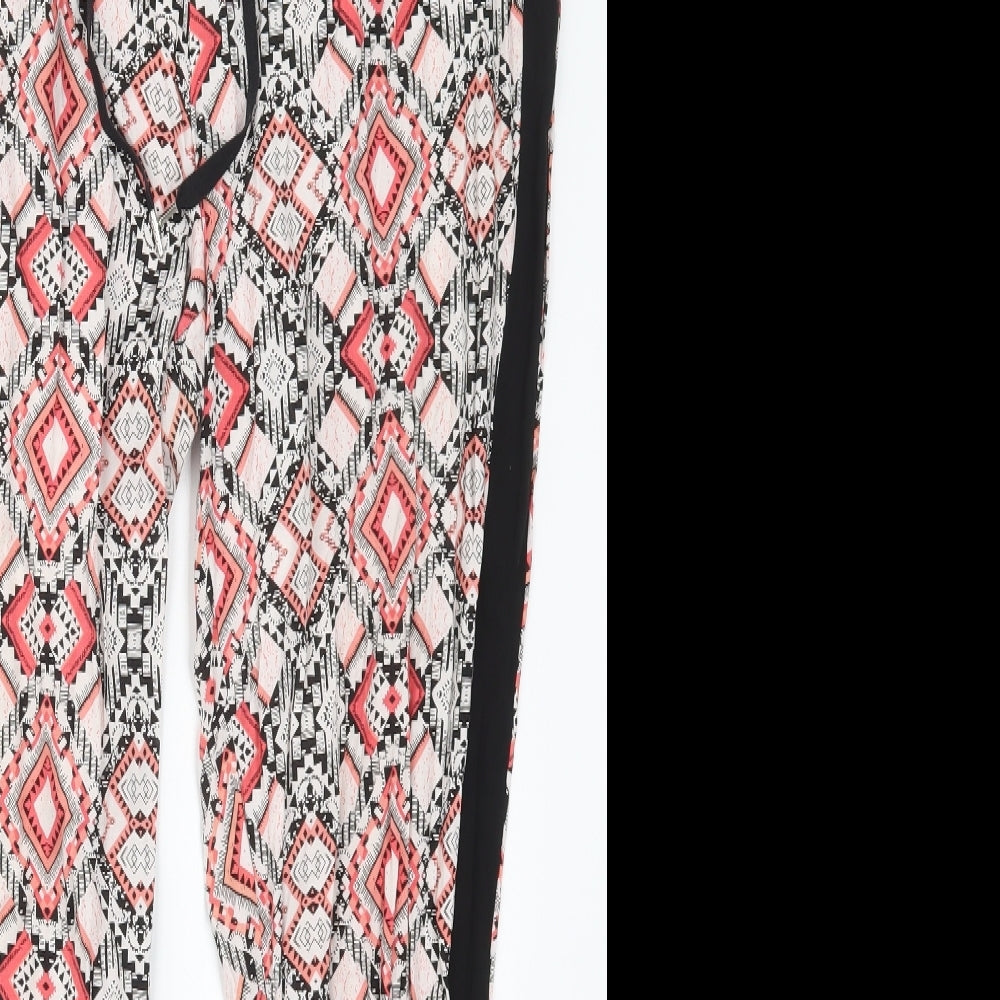 Papaya Womens Pink Geometric Viscose Trousers  Size 16 L29 in Regular Drawstring