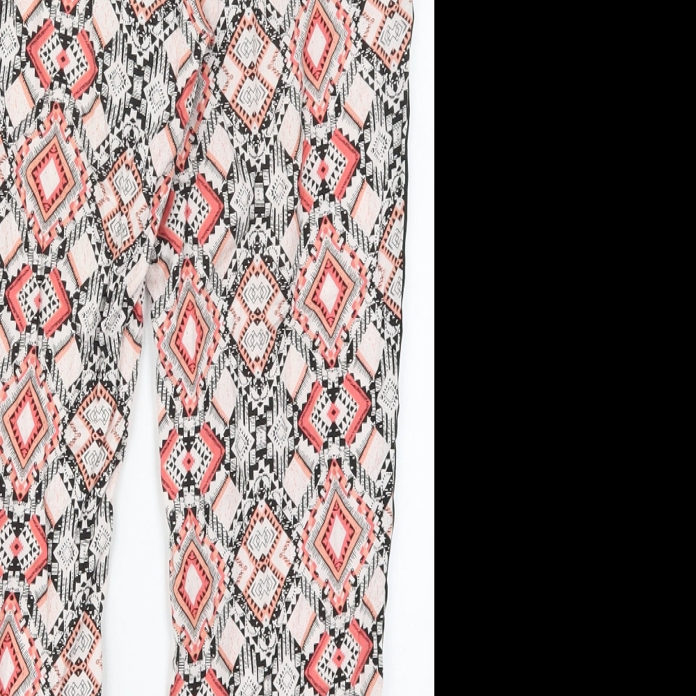 Papaya Womens Pink Geometric Viscose Trousers  Size 16 L29 in Regular Drawstring