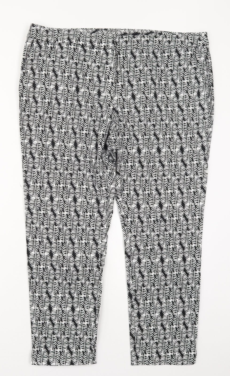 TU Womens Black  Cotton Trousers  Size 18 L25 in Regular Hook & Eye - Leaf Prints