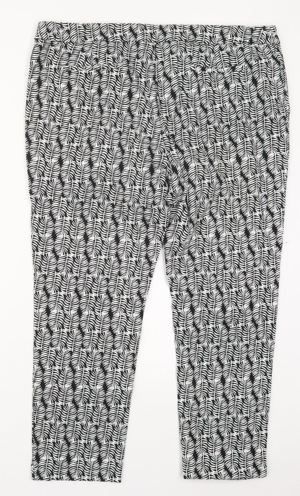 TU Womens Black  Cotton Trousers  Size 18 L25 in Regular Hook & Eye - Leaf Prints