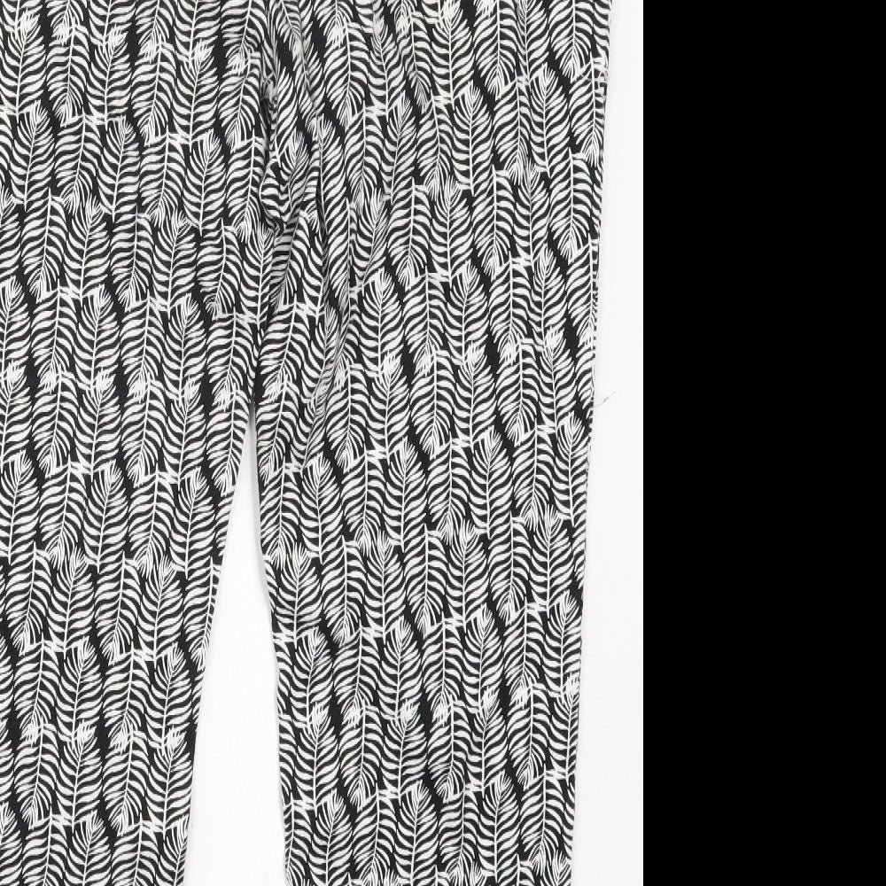 TU Womens Black  Cotton Trousers  Size 18 L25 in Regular Hook & Eye - Leaf Prints