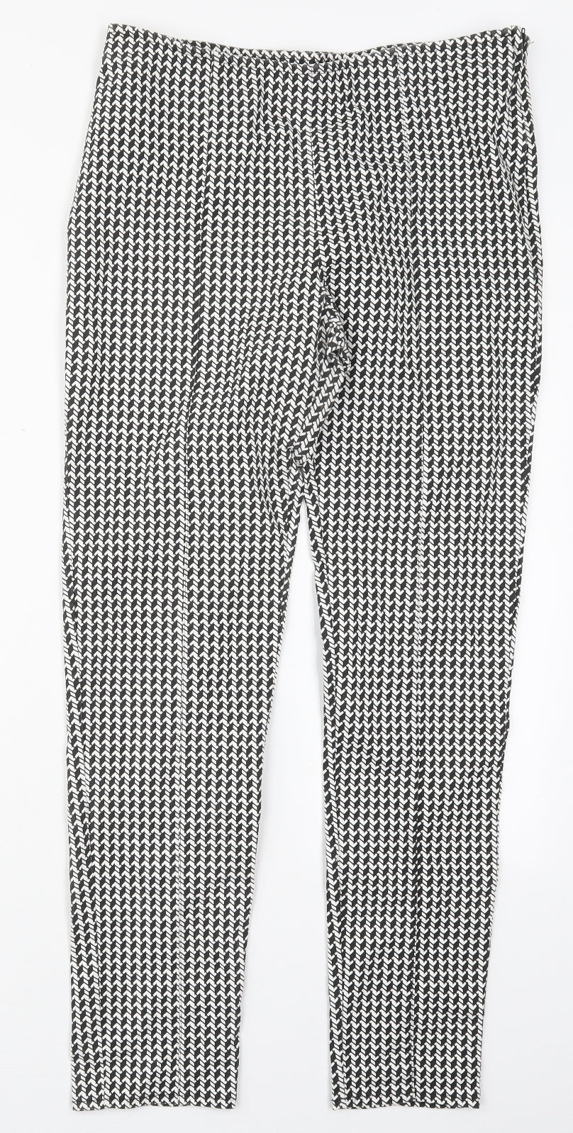 Atmosphere Womens Black Geometric Cotton Trousers  Size 14 L27 in Regular Zip - Black and White
