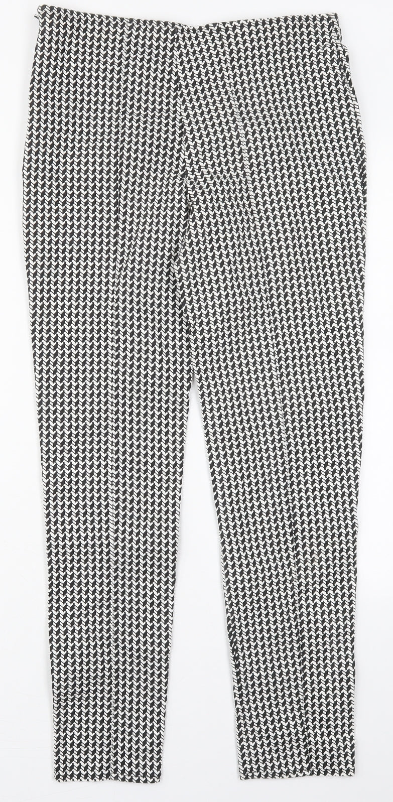 Atmosphere Womens Black Geometric Cotton Trousers  Size 14 L27 in Regular Zip - Black and White