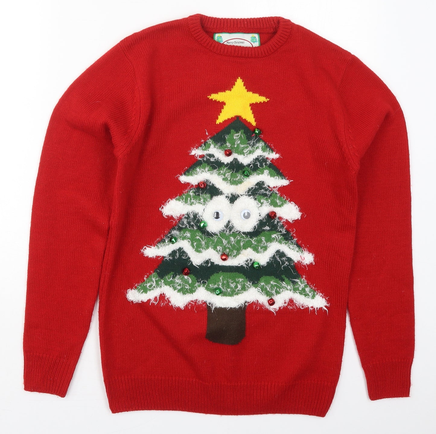 Cedar Wood State Mens Red Crew Neck  Acrylic Pullover Jumper Size XS   - Christmas Tree