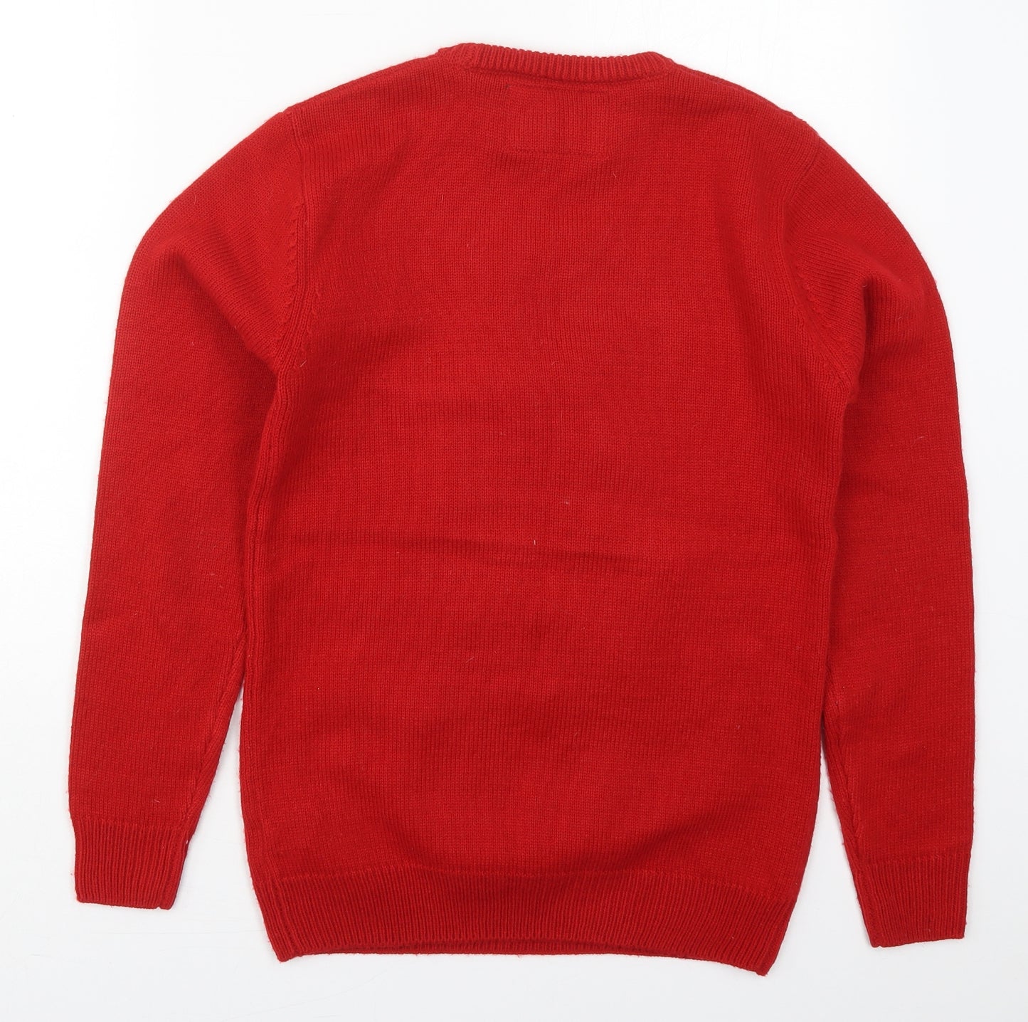 Cedar Wood State Mens Red Crew Neck  Acrylic Pullover Jumper Size XS   - Christmas Tree