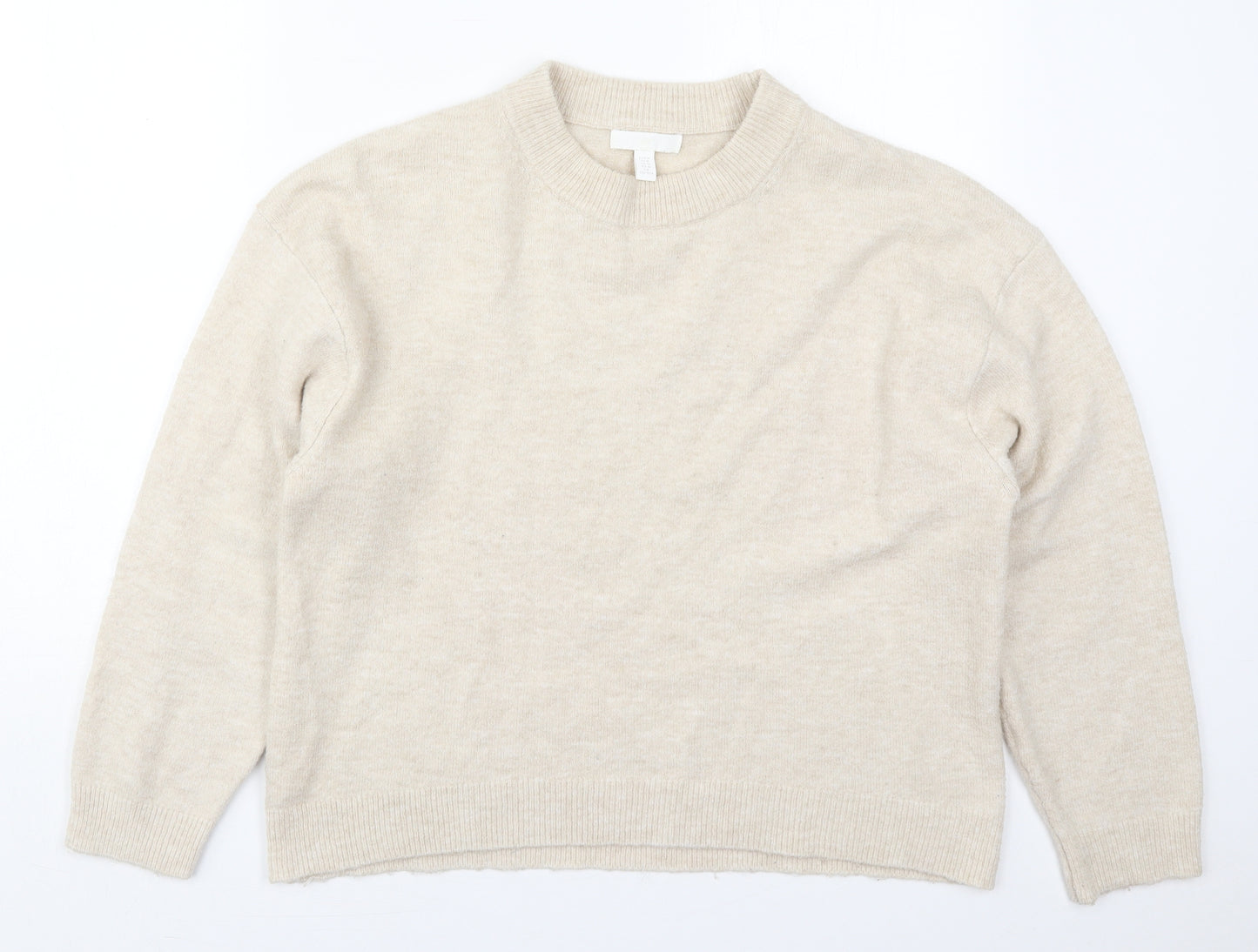 H&M Womens Beige Crew Neck  Polyester Pullover Jumper Size M