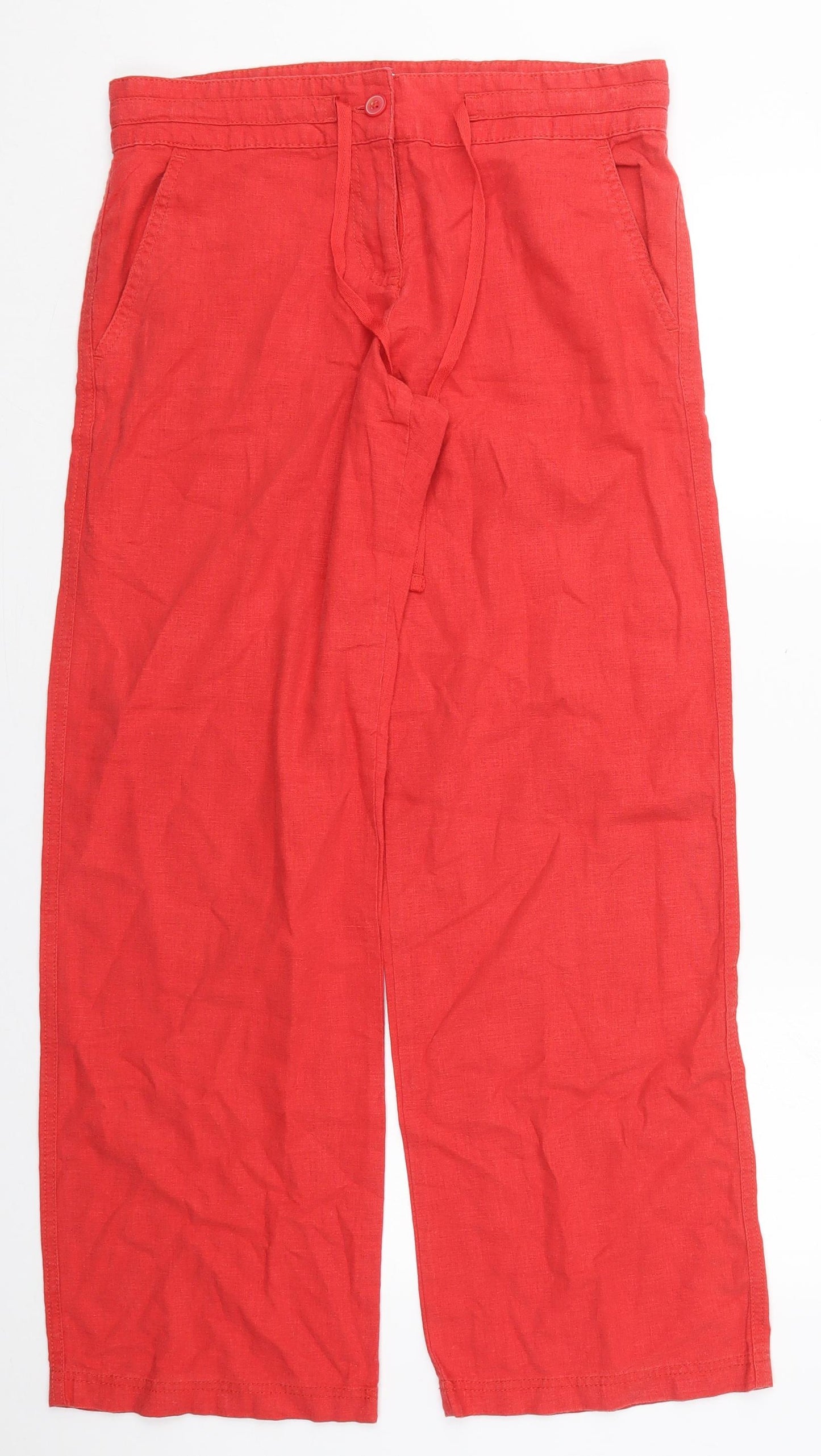 NEXT Womens Red  Linen Trousers  Size 10 L30 in Regular Button