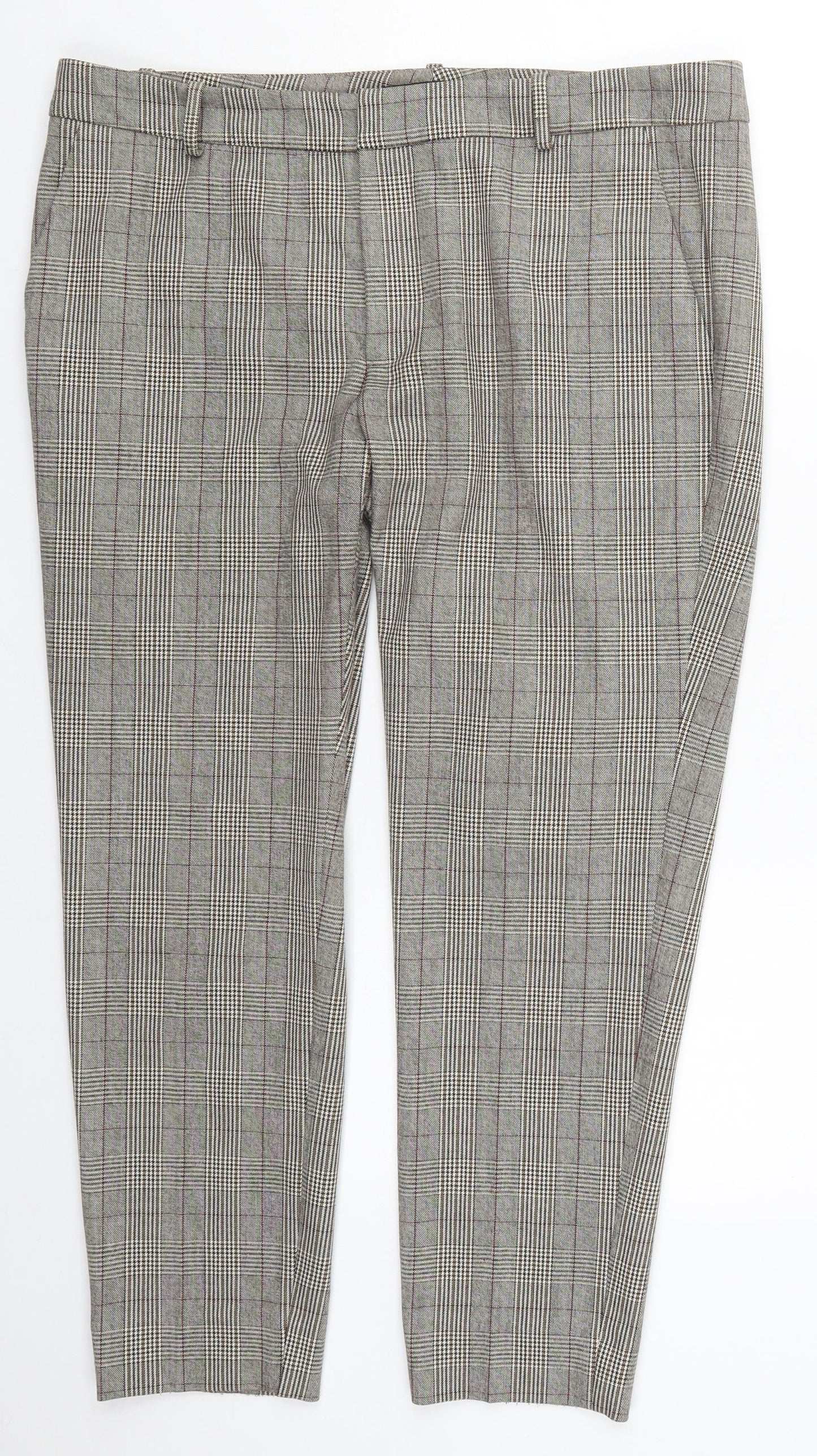 Zara Womens Beige Check Polyester Trousers  Size 14 L25 in Regular Hook & Eye