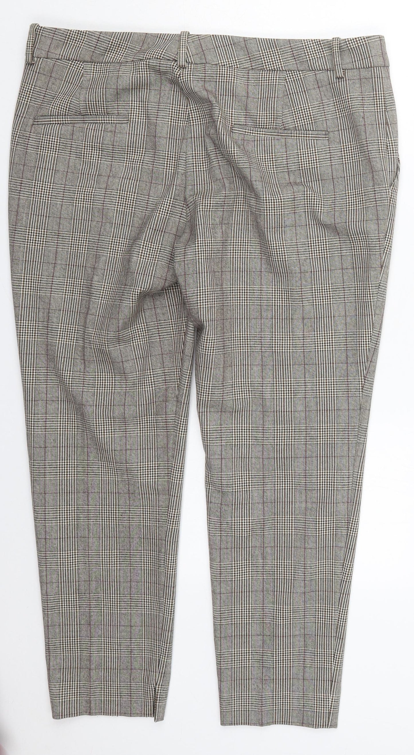 Zara Womens Beige Check Polyester Trousers  Size 14 L25 in Regular Hook & Eye