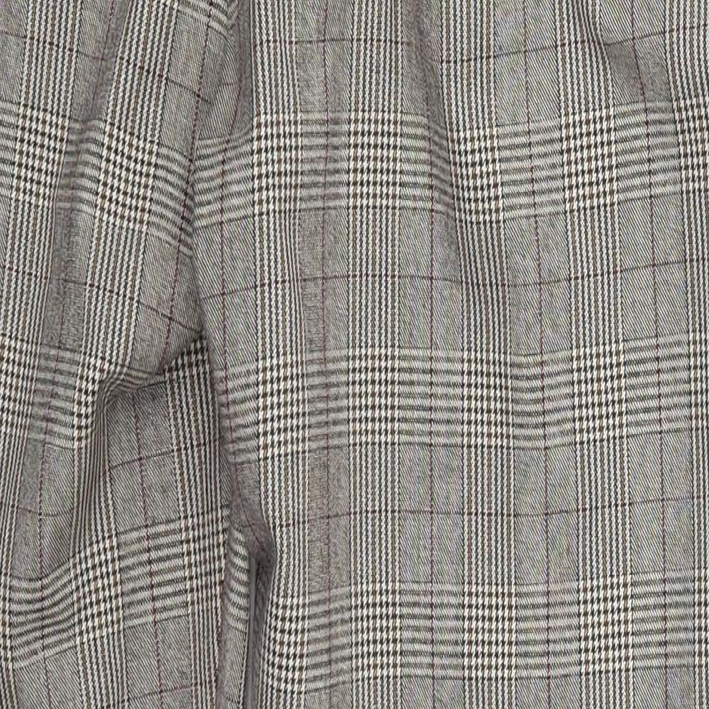 Zara Womens Beige Check Polyester Trousers  Size 14 L25 in Regular Hook & Eye
