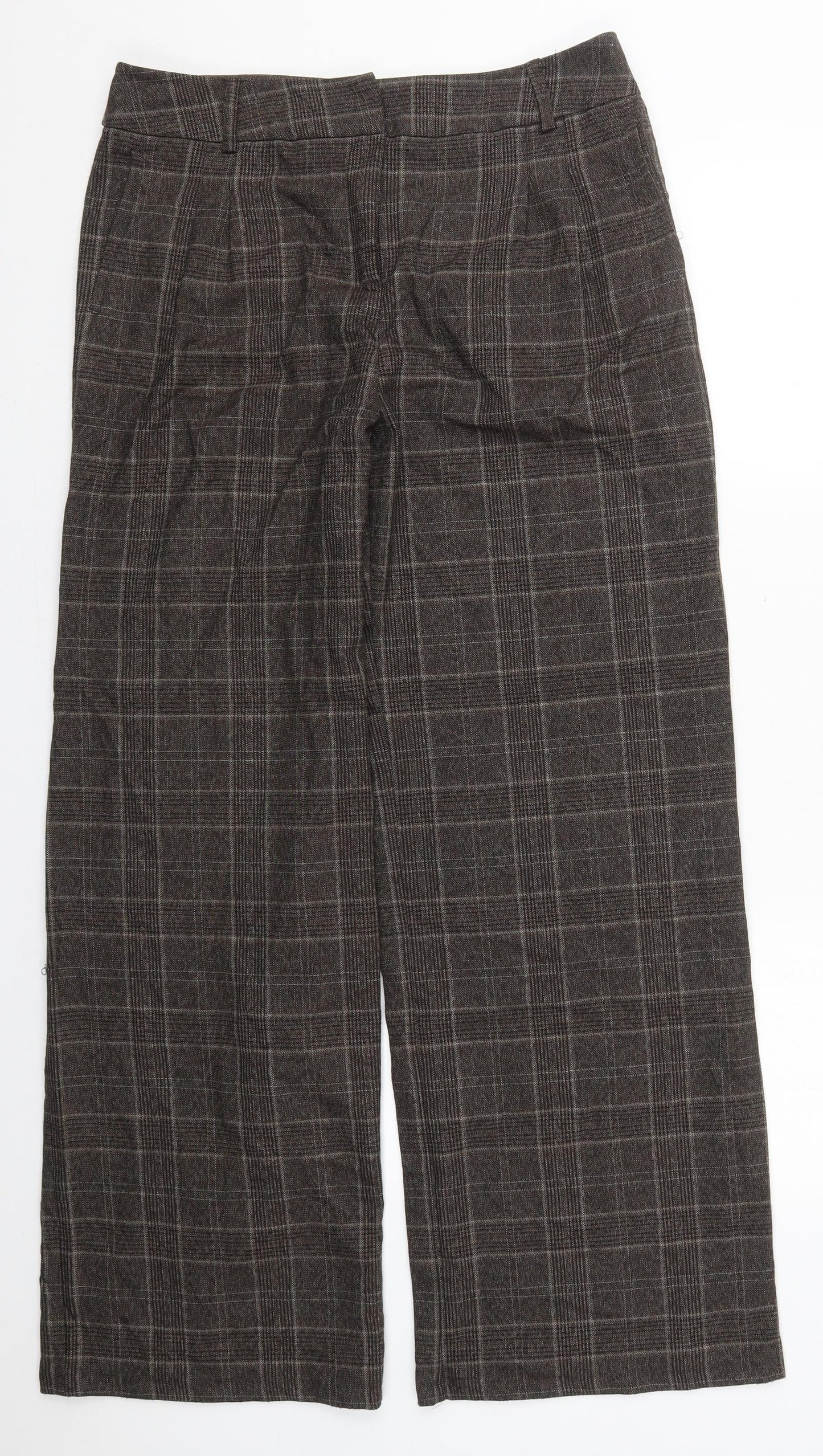 TU Womens Brown Check Polyester Trousers  Size 12 L30 in Regular Hook & Eye