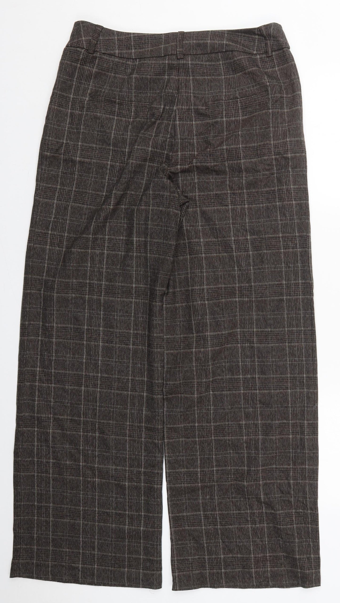 TU Womens Brown Check Polyester Trousers  Size 12 L30 in Regular Hook & Eye