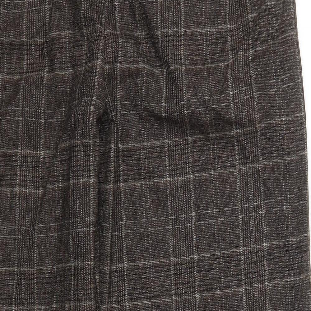 TU Womens Brown Check Polyester Trousers  Size 12 L30 in Regular Hook & Eye