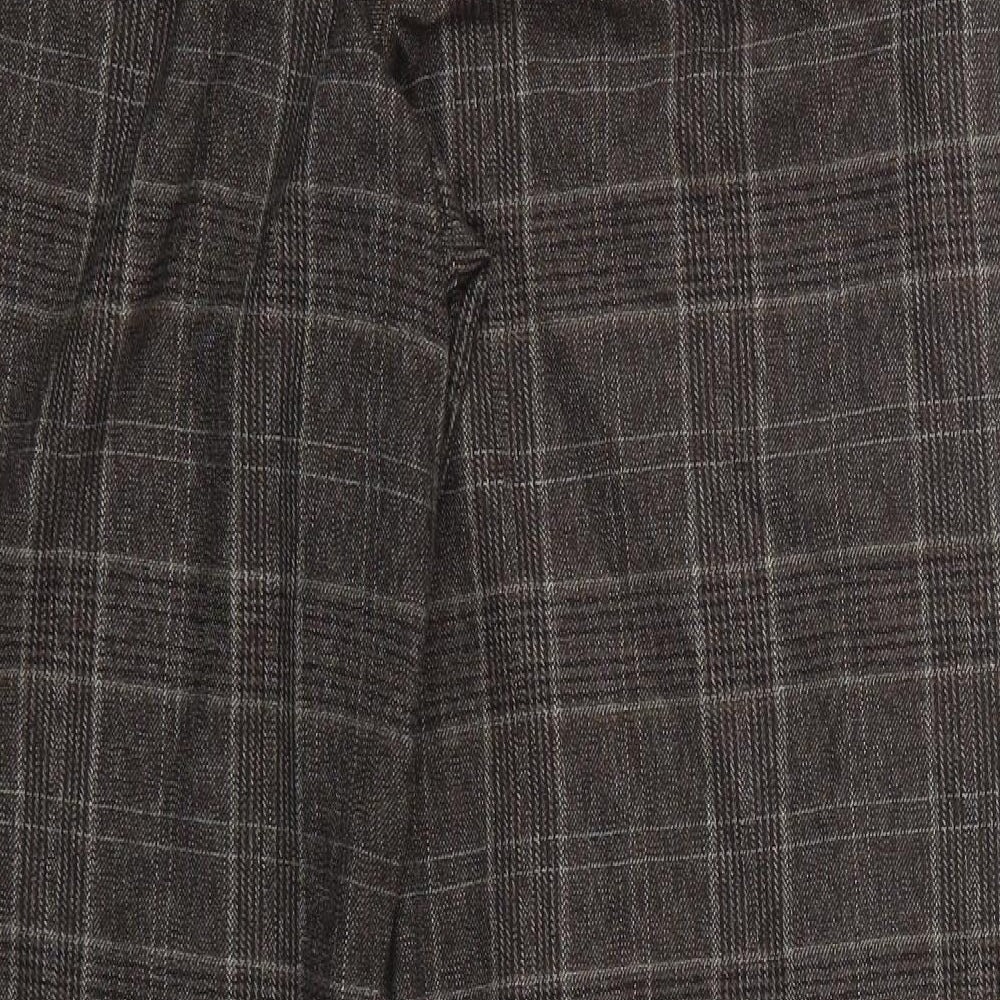 TU Womens Brown Check Polyester Trousers  Size 12 L30 in Regular Hook & Eye