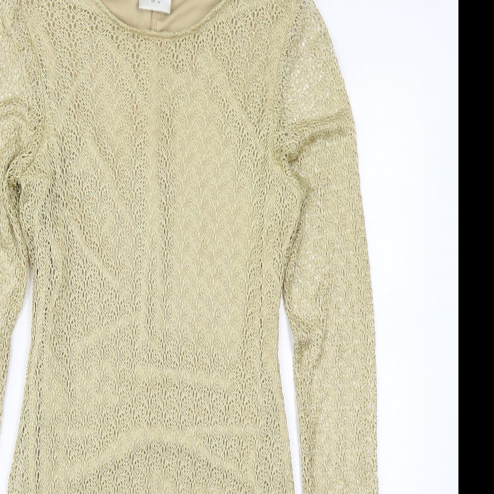 NEXT Womens Gold  Nylon A-Line  Size 8  Round Neck Pullover