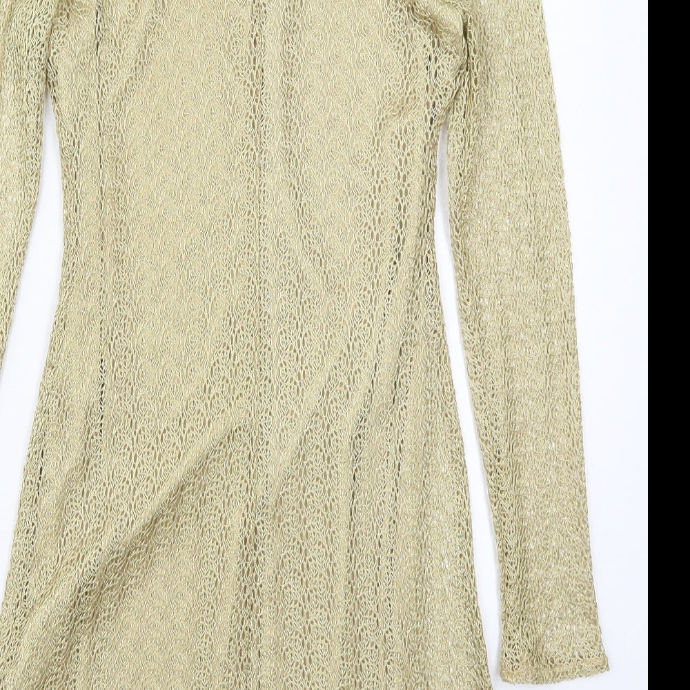 NEXT Womens Gold  Nylon A-Line  Size 8  Round Neck Pullover
