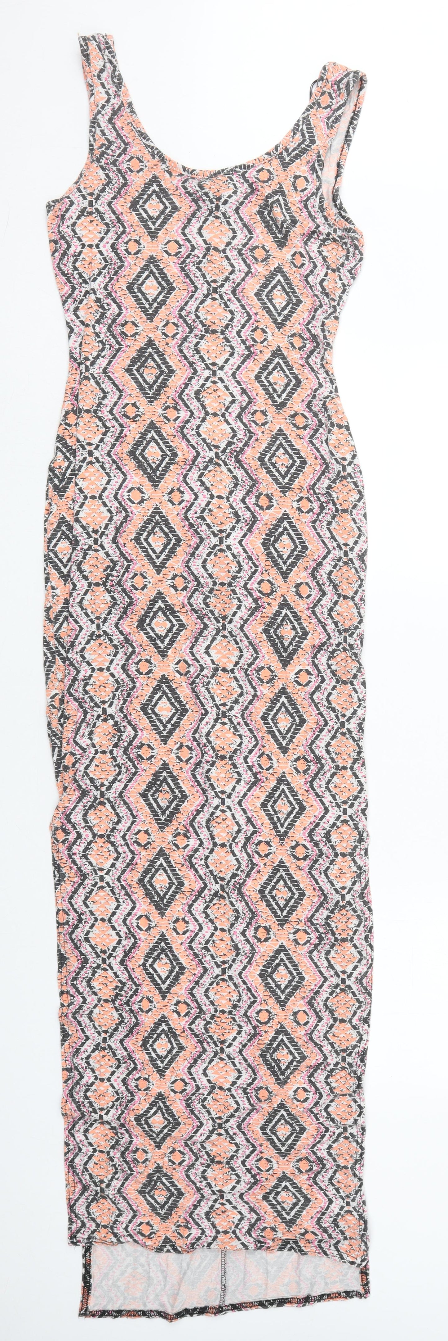 New Look Womens Orange Geometric Viscose Pencil Dress  Size 12  Scoop Neck Pullover