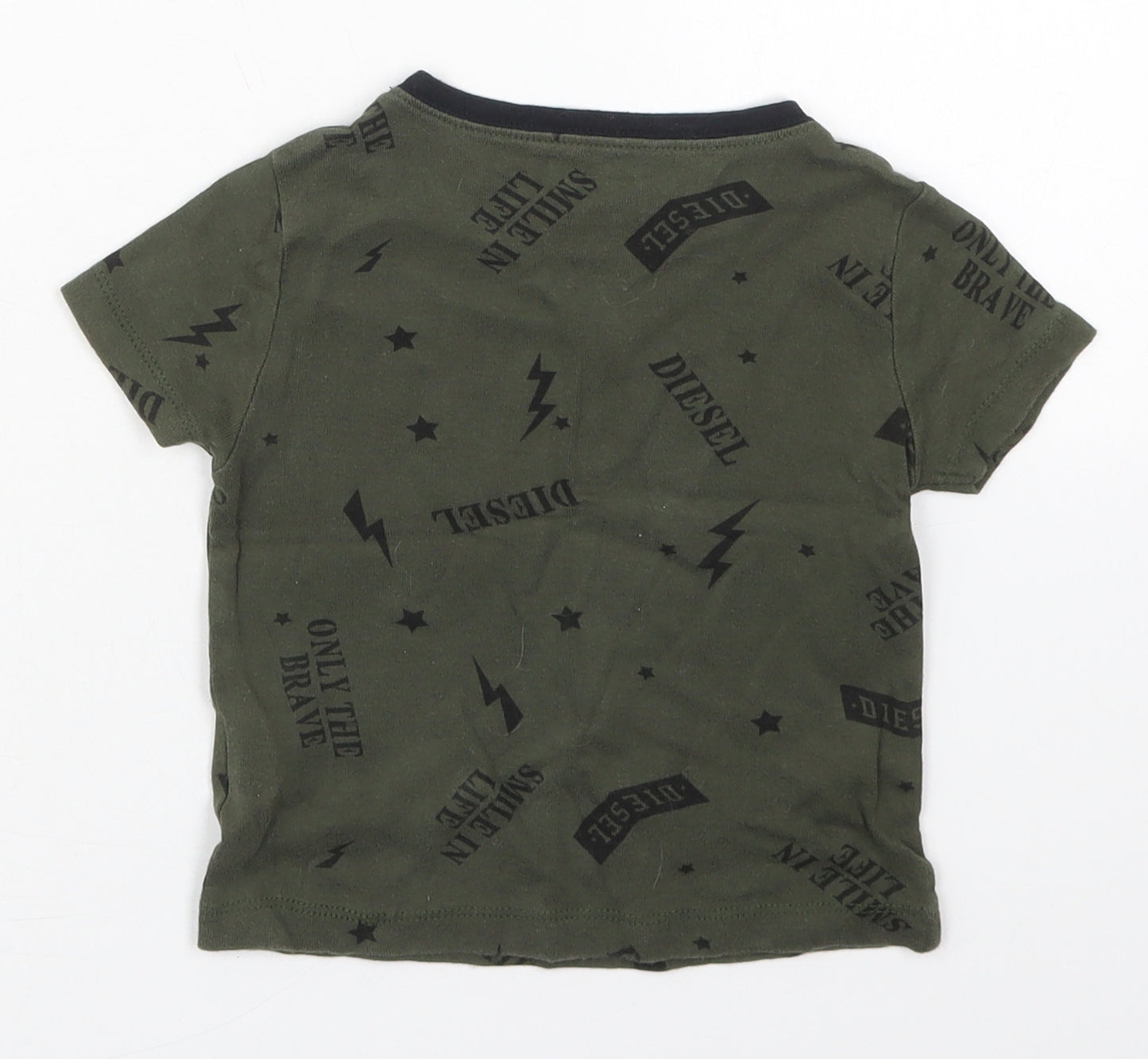 Diesel Boys Green  Cotton Basic T-Shirt Size 5 Years Crew Neck Pullover - Lightning Bolt