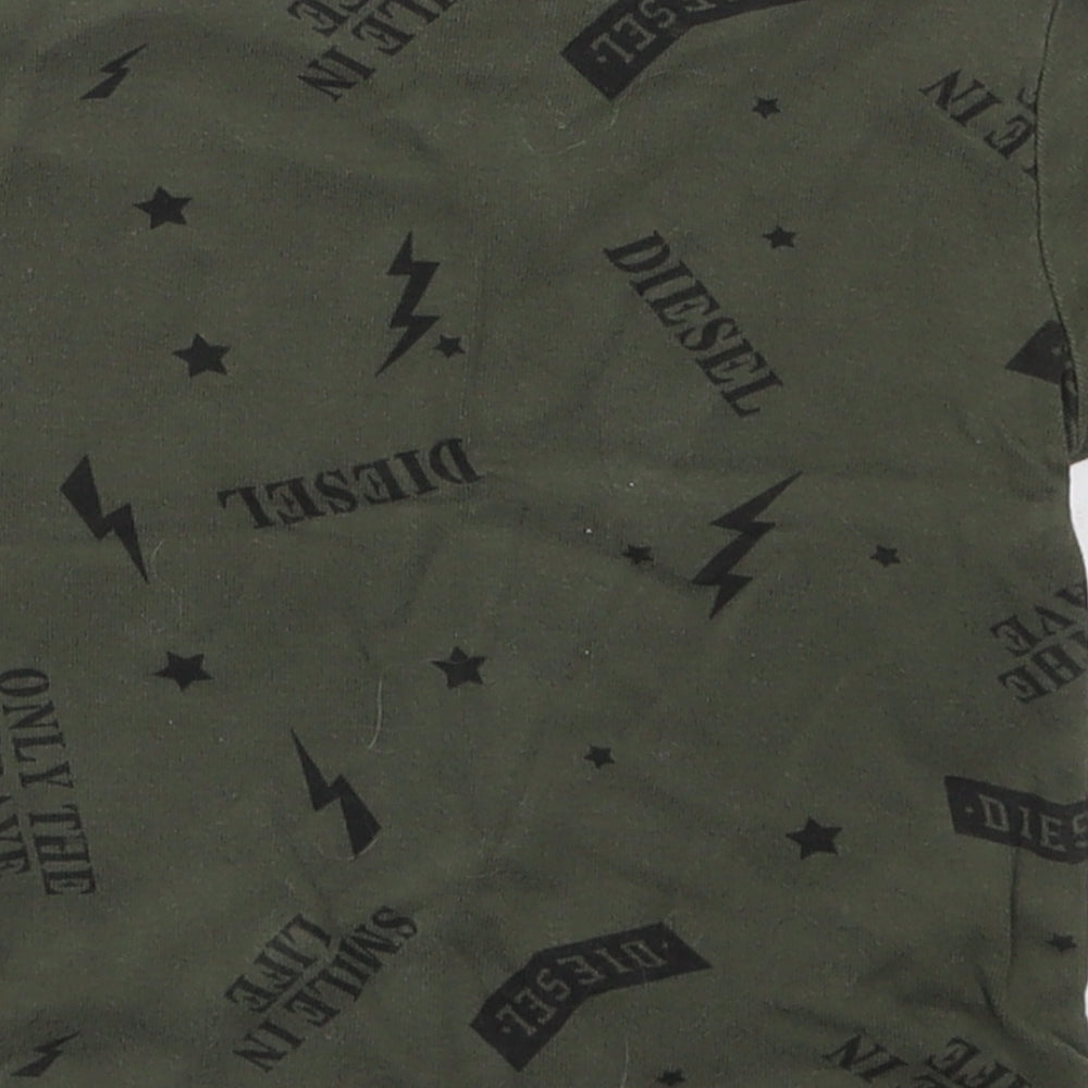 Diesel Boys Green  Cotton Basic T-Shirt Size 5 Years Crew Neck Pullover - Lightning Bolt